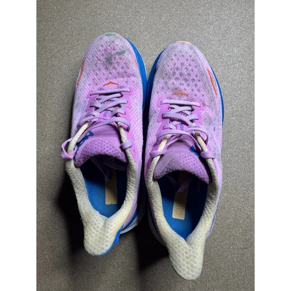 Hoka One One Clifton 9 Womens 7.5 Pink Blue Running Shoes 1127896 CSLC